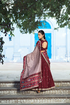 Lorenvalley Fashion Maroon Vichitra Silk Sequins and Thread Embroidery Work Lehenga Choli with Dupatta | Grocsy