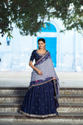 Lorenvalley Fashion Navyblue Vichitra Silk Sequins and Thread Embroidery Work Lehenga Choli with Dupatta | Grocsy
