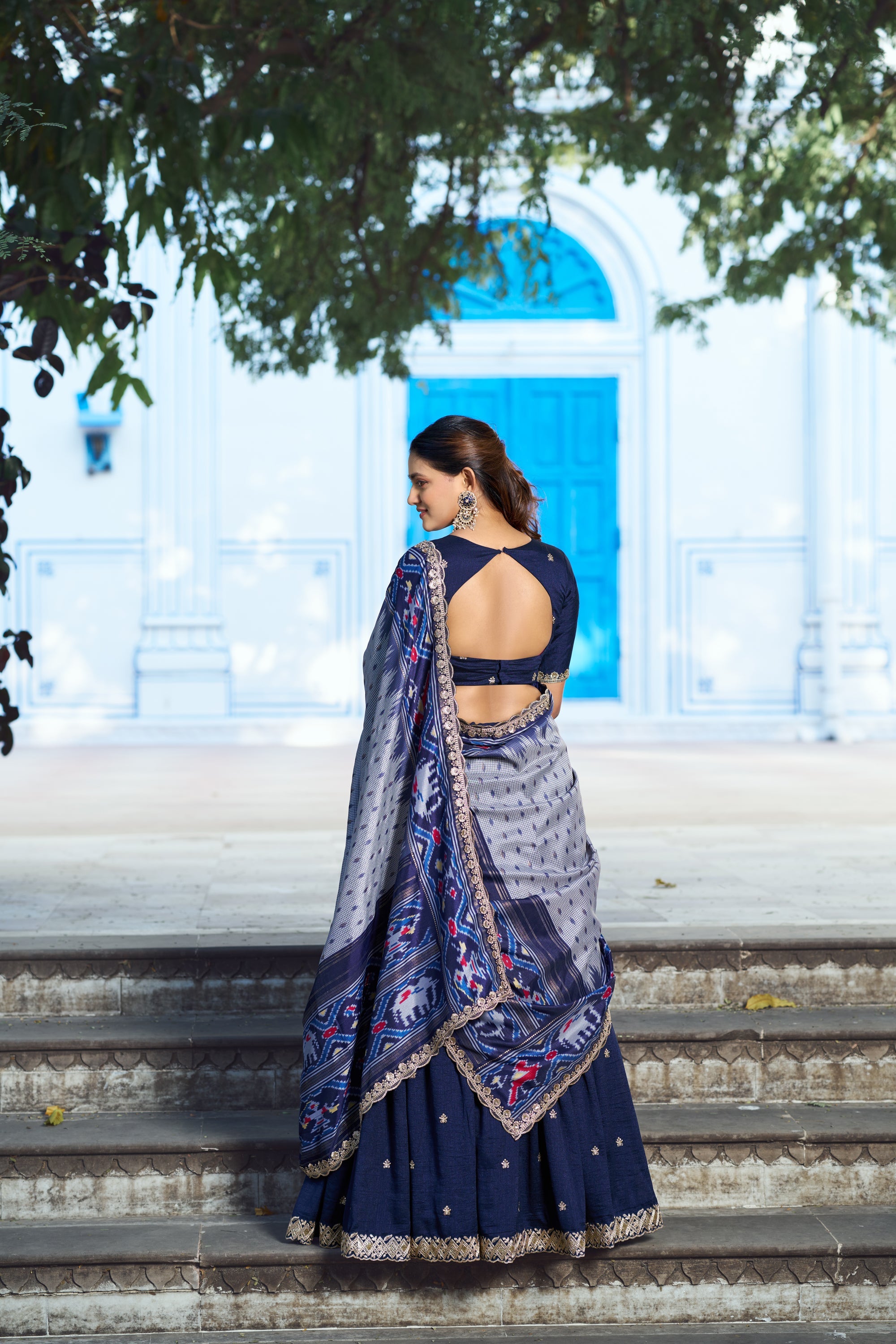 Lorenvalley Fashion Navyblue Vichitra Silk Sequins and Thread Embroidery Work Lehenga Choli with Dupatta | Grocsy