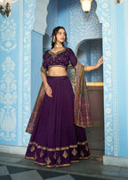 Lorenvalley Fashion Purple Vichitra Silk Sequins and Thread Embroidery Work Lehenga Choli with Dupatta | Grocsy