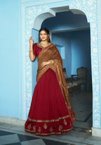 Lorenvalley Fashion Maroon Vichitra Silk Sequins and Thread Embroidery Work Lehenga Choli with Dupatta | Grocsy