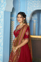 Lorenvalley Fashion Maroon Vichitra Silk Sequins and Thread Embroidery Work Lehenga Choli with Dupatta | Grocsy