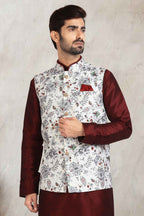 Raivat Ethnic Art Banarasi Silk Printed Work 3 Pics Jacket Set In Off White Colour | Grocsy