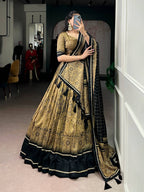 Lorenvalley Fashion Gold Tasar Silk Kalamkari Print With Lace Border Lehenga Choli with Dupatta | Grocsy