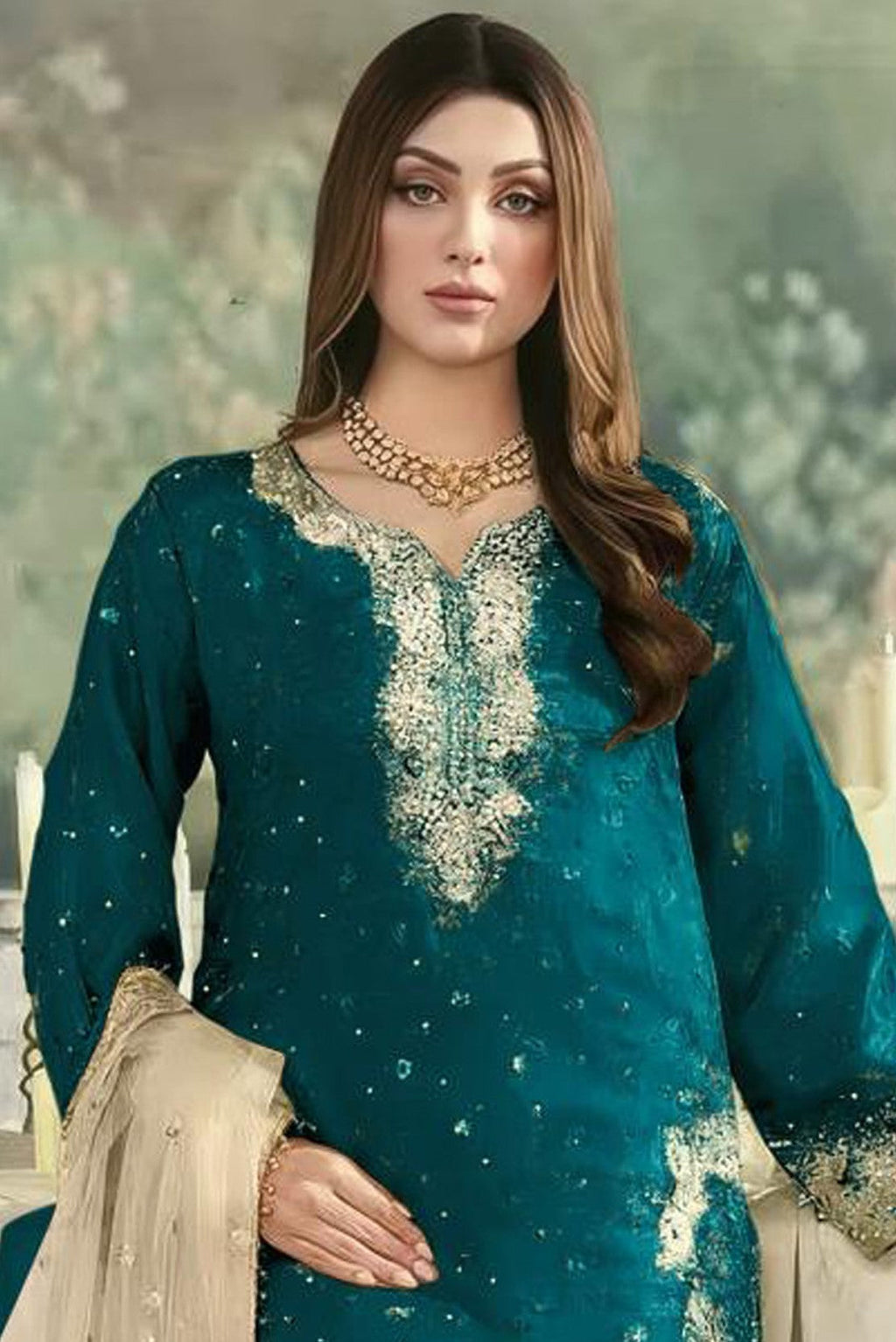 Anaita Teal Jimmy Choo Suit With Embroidery & Sequence Work | Grocsy