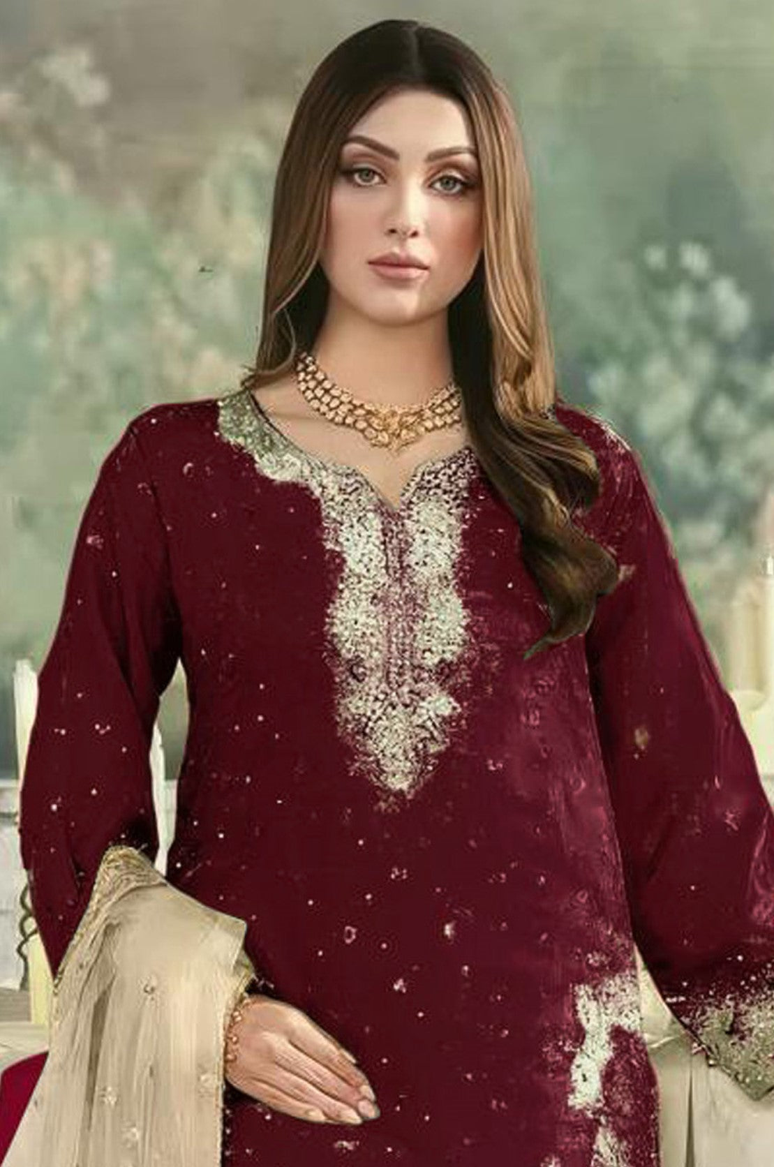 Anaita Maroon Jimmy Choo Suit With Embroidery & Sequence Work | Grocsy