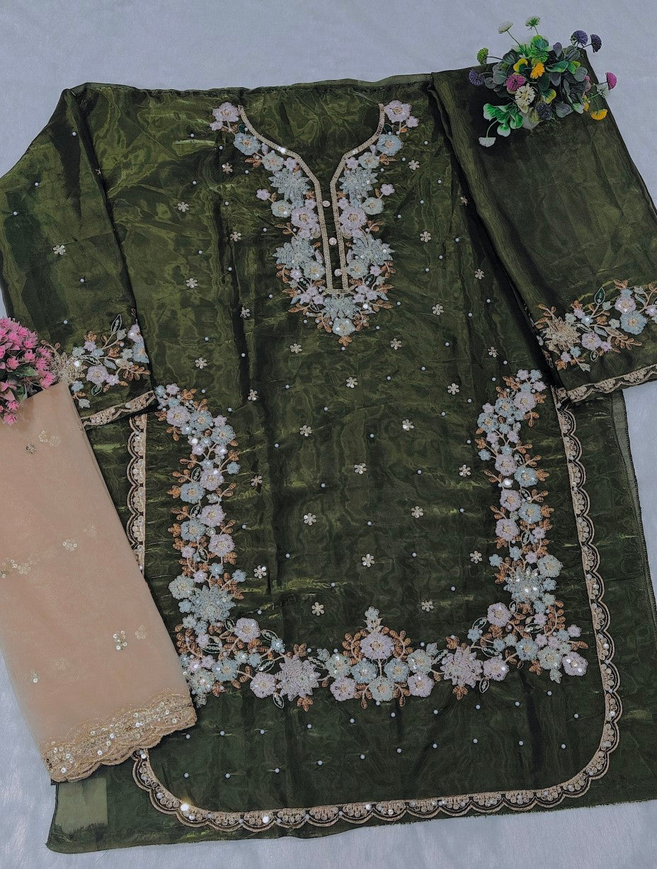 Anaita Mehndi Jimmy Choo Suit With Embroidery & Sequence Work | Grocsy