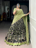 Lorenvalley Fashion Multicolor Tasar Silk Kalamkari Print with Lace Border Lehenga Choli with Dupatta | Grocsy
