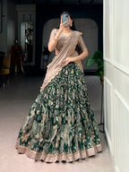 Lorenvalley Fashion Multicolor Tasar Silk Kalamkari Print with Lace Border Lehenga Choli with Dupatta | Grocsy