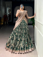 Lorenvalley Fashion Multicolor Tasar Silk Kalamkari Print with Lace Border Lehenga Choli with Dupatta | Grocsy
