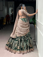 Lorenvalley Fashion Multicolor Tasar Silk Kalamkari Print with Lace Border Lehenga Choli with Dupatta | Grocsy