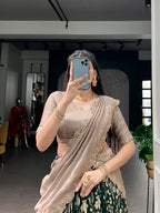 Lorenvalley Fashion Multicolor Tasar Silk Kalamkari Print with Lace Border Lehenga Choli with Dupatta | Grocsy