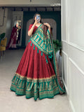 Lorenvalley Fashion Red Tasar Silk Print With Foil Print Lehenga Choli with Dupatta | Grocsy