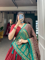 Lorenvalley Fashion Red Tasar Silk Print With Foil Print Lehenga Choli with Dupatta | Grocsy