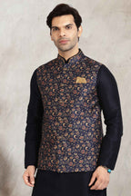 Raivat Ethnic Art Banarasi Silk Printed Work 3 Pics Jacket Set In Blue Colour | Grocsy