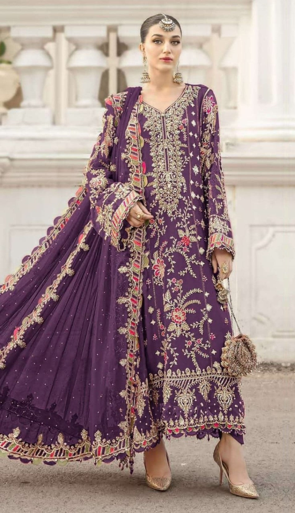 Anaita Purple Silk Suit With Embroidery & Sequence Work | Grocsy