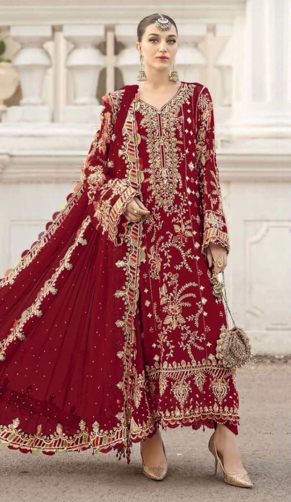 Anaita Red Silk Suit With Embroidery & Sequence Work | Grocsy