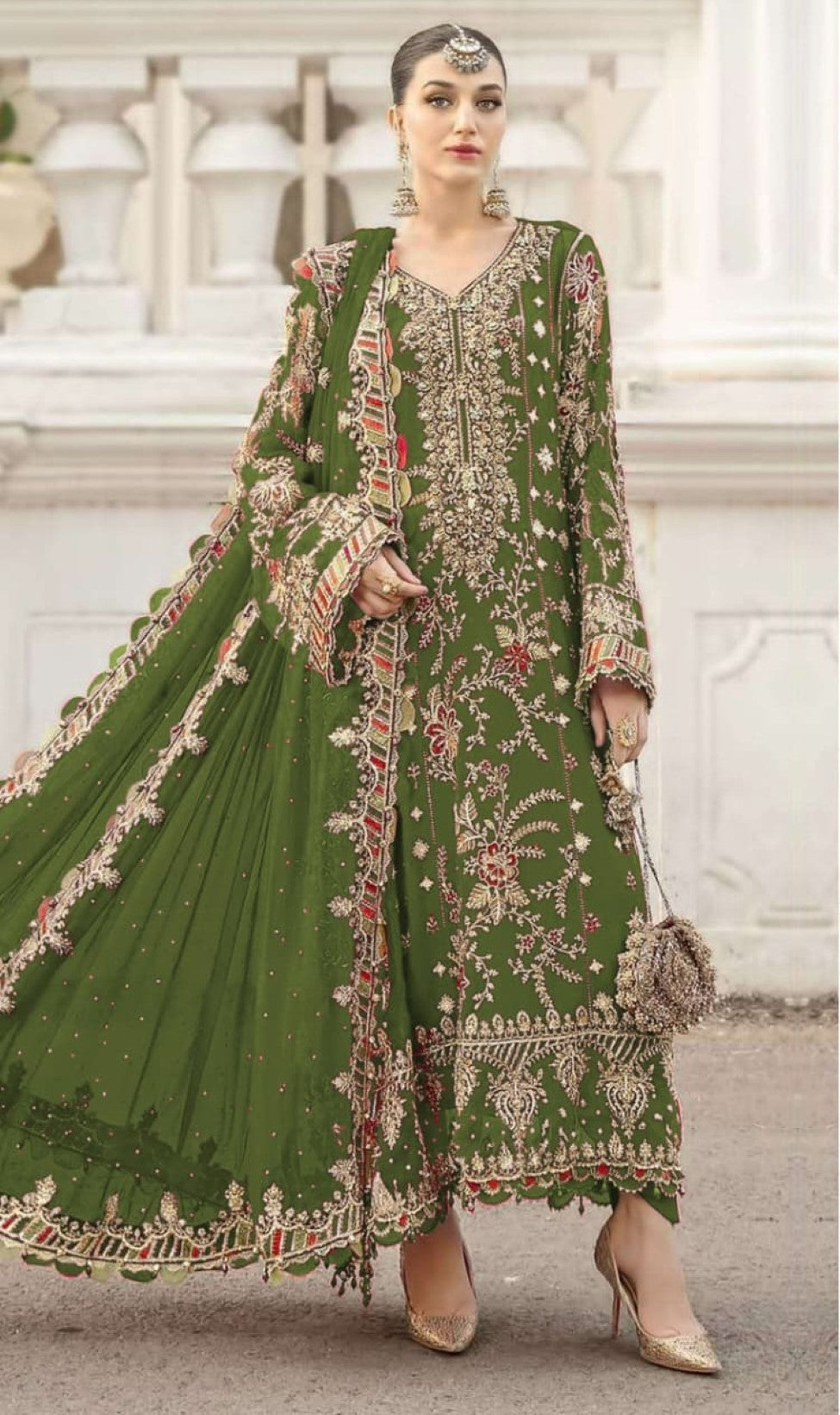 Anaita Mehendi Silk Suit With Embroidery & Sequence Work | Grocsy