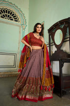 Lorenvalley Fashion Multicolor Tasar Silk Kashmiri Print With Foil Print Lehenga Choli with Dupatta | Grocsy