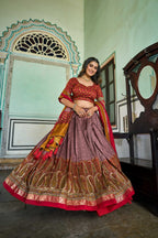 Lorenvalley Fashion Multicolor Tasar Silk Kashmiri Print With Foil Print Lehenga Choli with Dupatta | Grocsy