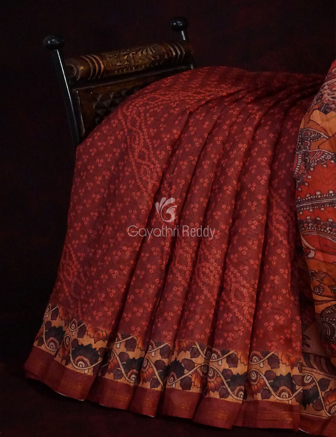 Red Colour With Self Print Design Semi Chanderi Saree By Gayathri Reddy Designer Studio | Grocsy