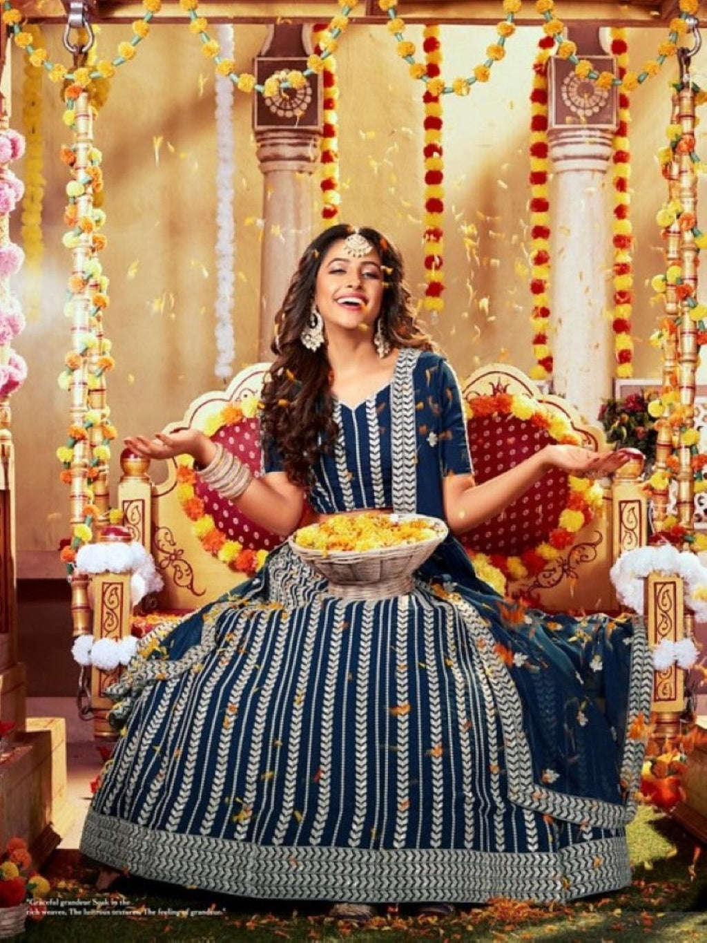 Anaita Teal-Blue Georgette Lehenga Choli With Sequence & Thread Work | Grocsy