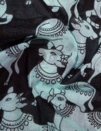 Gleaming Sea Blue And Black Pichwai Print Cotton Linen Saree By Gayathri Reddy Designer Studio | Grocsy