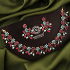 Tehzeeb Creations Brass Gold-Polished Gold, Pink, Blue Jewel Set | Grocsy
