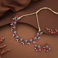 Tehzeeb Creations Brass Gold-Polished Gold, Pink, Blue Jewel Set | Grocsy