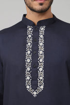 Neckline Embroidered Cotton Kurta by Hilo Design | Grocsy