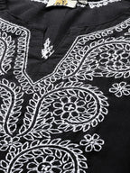 ADA Women Plus Size Black & White Chikankari Hand Embroidered Sustainable Straight Kurta | Grocsy