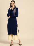 Sangria Women Navy Blue & White Floral Acrylic Straight Winter Kurta | Grocsy