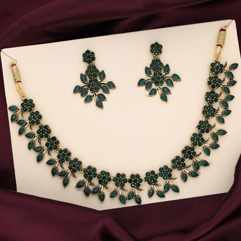 Tehzeeb Creations Brass Gold-Polished Gold, Green Jewel Set | Grocsy