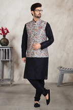 Raivat Ethnic Art Banarasi Silk Printed Work 3 Pics Jacket Set In Sky Blue Colour | Grocsy