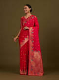 Monjolika Fashion Dark Pink Banarasi Silk Blend SareeWith Zari Woven Detailing | Grocsy