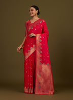 Monjolika Fashion Dark Pink Banarasi Silk Blend SareeWith Zari Woven Detailing | Grocsy
