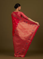 Monjolika Fashion Dark Pink Banarasi Silk Blend SareeWith Zari Woven Detailing | Grocsy