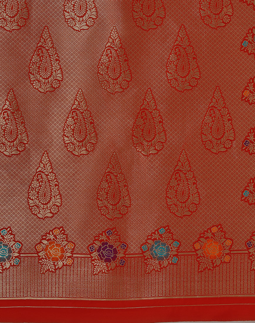Monjolika Fashion Dark Pink Banarasi Silk Blend SareeWith Zari Woven Detailing | Grocsy