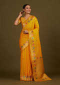 Monjolika Fashion Yellow Banarasi Silk Blend SareeWith Zari Woven Detailing | Grocsy
