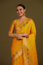 Monjolika Fashion Yellow Banarasi Silk Blend SareeWith Zari Woven Detailing | Grocsy