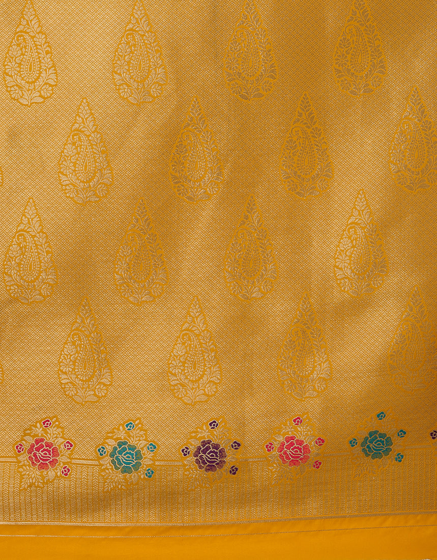 Monjolika Fashion Yellow Banarasi Silk Blend SareeWith Zari Woven Detailing | Grocsy