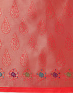 Monjolika Fashion Dark Peach Banarasi Silk Blend SareeWith Zari Woven Detailing | Grocsy