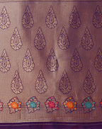 Monjolika Fashion Dark Violet Banarasi Silk Blend SareeWith Zari Woven Detailing | Grocsy