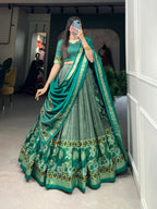 Lorenvalley Seagreen Tussar Silk Floral Print with Foil Printed Lehenga Choli | Grocsy
