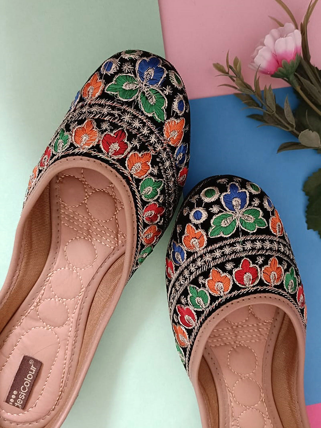Desi Colour Women Indian Ethnic Footwear-Black Florence | Grocsy