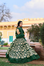 Lorenvalley Green Tussar Silk Floral Printed with Foil Printed Lehenga Choli | Grocsy
