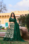 Lorenvalley Green Tussar Silk Floral Printed with Foil Printed Lehenga Choli | Grocsy