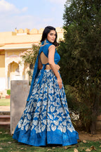 Lorenvalley Blue Tussar Silk Floral Printed with Foil Printed Lehenga Choli | Grocsy