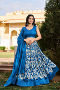 Lorenvalley Blue Tussar Silk Floral Printed with Foil Printed Lehenga Choli | Grocsy