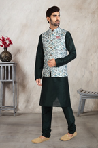 Raivat Ethnic Art Banarasi Silk Printed Work 3 Pics Jacket Set In Pista Green Colour | Grocsy